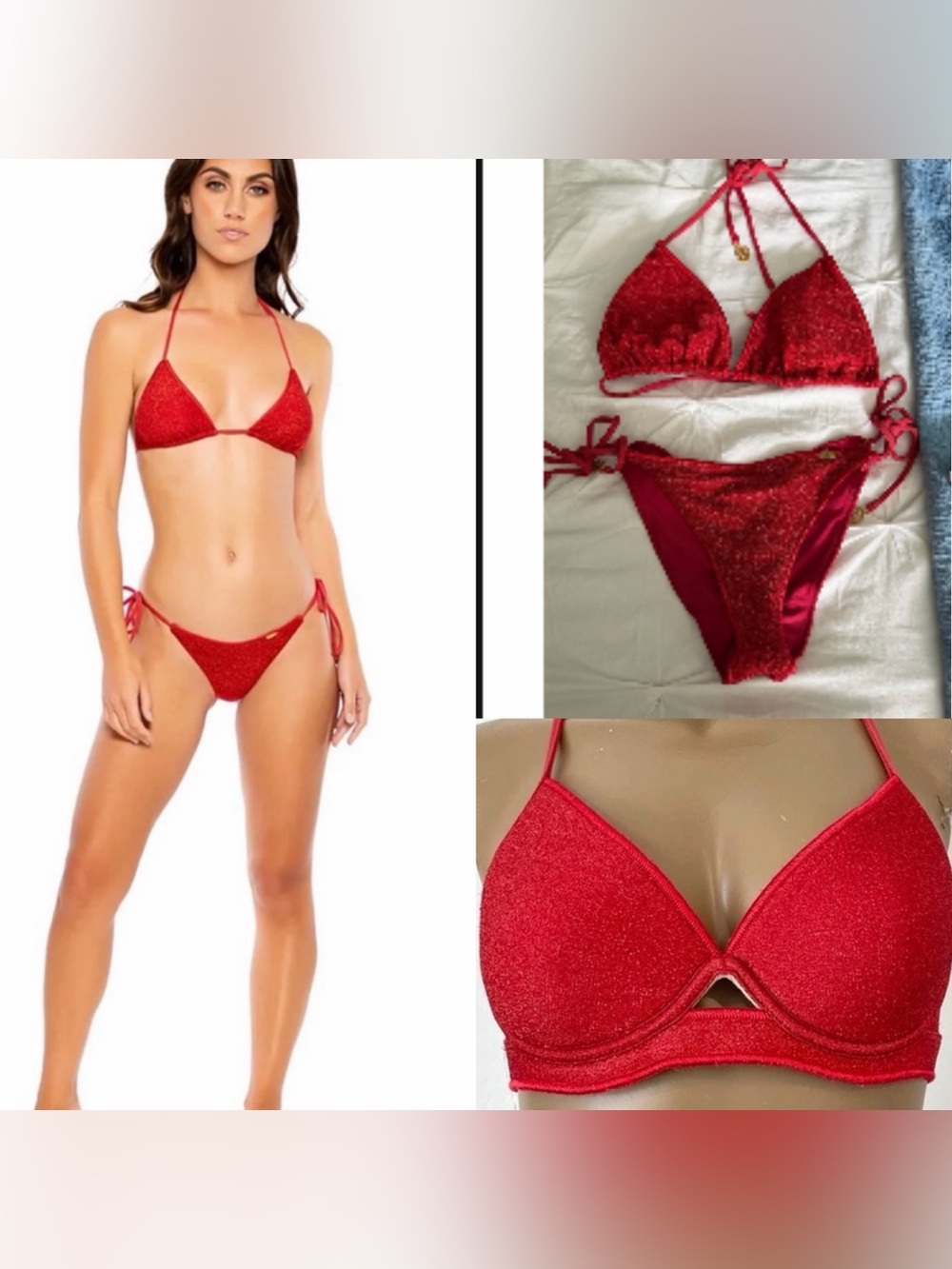 3 Piece Luli Fama red stardust bikini (Medium/DD/Large)
